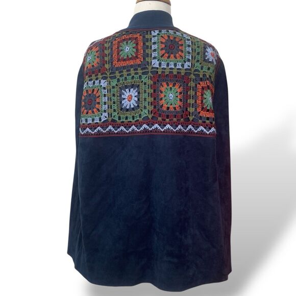 BCBG Maxazria Women Upas Cape Jacket Size L Blue Granny Square Full Zip Pocket - Picture 5 of 11